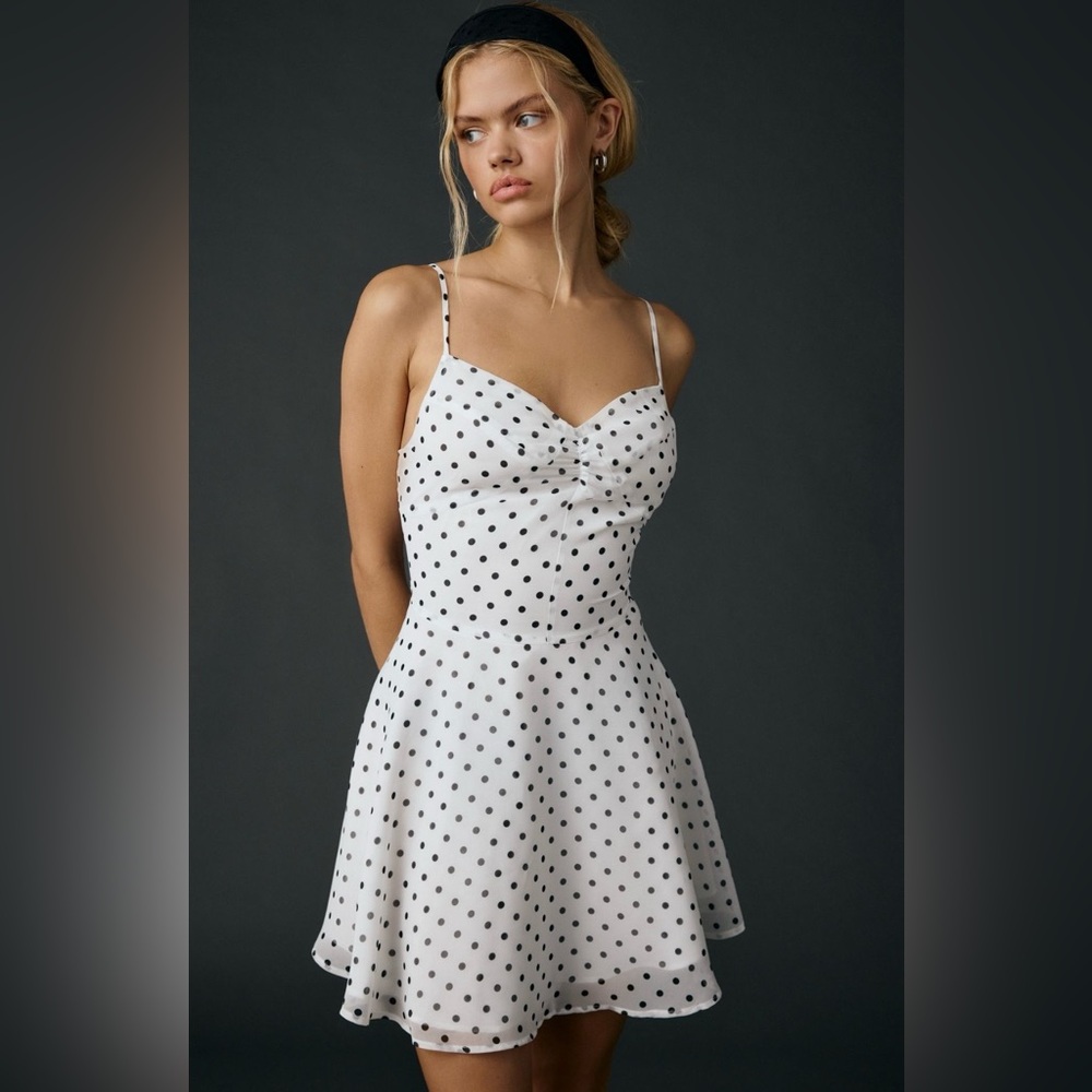 Urban Outfitters White Mini Dress with Black Polka Dots